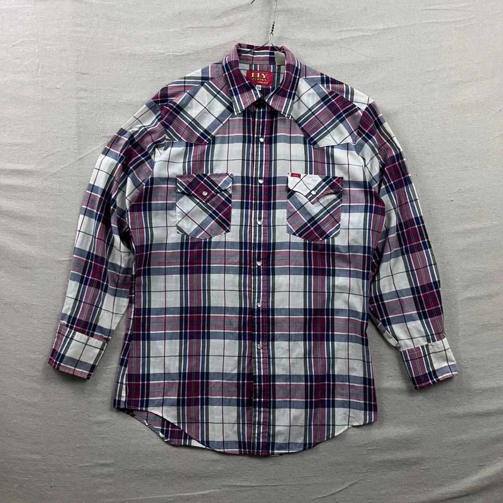 Ely Plains Western Shirt Mens 15.5 32-33 Multicolor Plaid Pearl Snap Long Sleeve